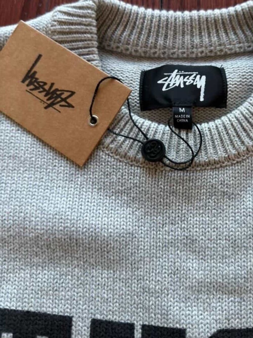 Stussy Gray Orange Colorblock Knit Crewneck Sweater Size M - Picture 3 of 5